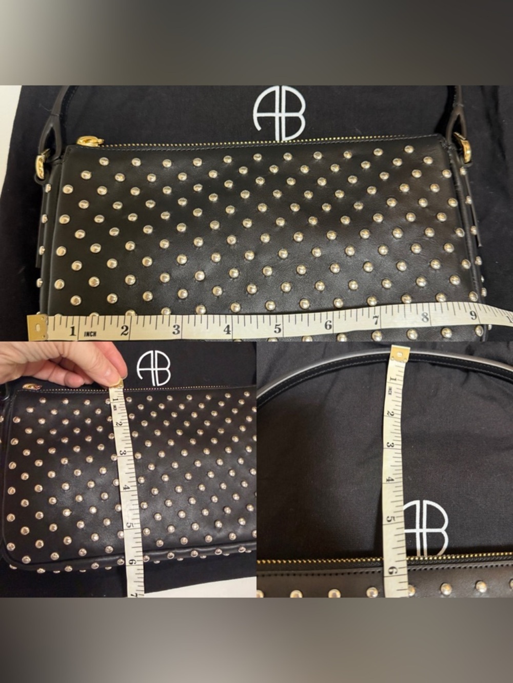 Anine Bing Mini Elly Black Studded Leather Shoulder Bag RARE - Picture 8 of 8